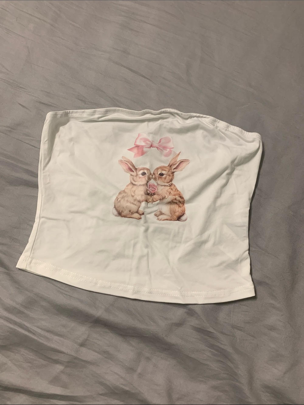 White Strapless Tube Top with Adorable Bunny Print
